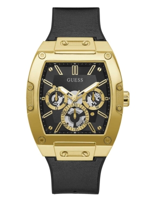 Multicolor Men's GUESS Black And Gold-Tone Square Multifunction Watches | USA19VALBC