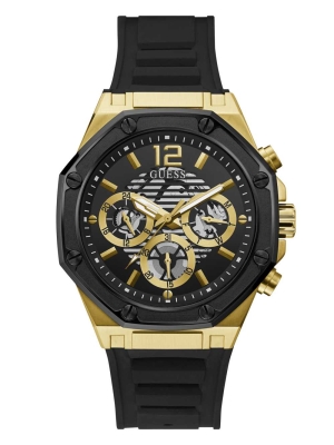 Multicolor Men's GUESS Black and Gold-Tone Multifunction Watches | USA60TANJW