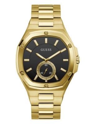 Multicolor Men's GUESS Black and Gold-Tone Analog Watches | USA94RZXQT