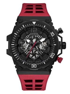 Multicolor Men's GUESS Black and Red Multifunction Watches | USA94NXGTM