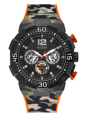 Multicolor Men's GUESS Camo Chrono-Look Multifunction Watches | USA72ZDKWM