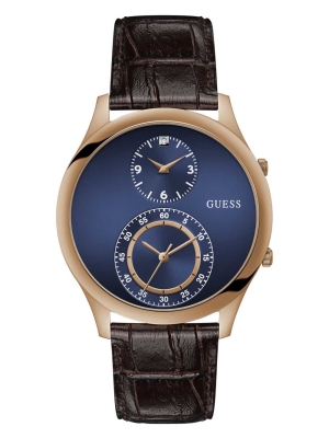 Multicolor Men's GUESS Dos Rose Gold-Tone and Blue Dual Function Watches | USA94RMVGP