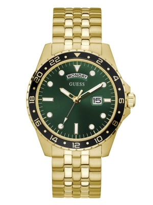 Multicolor Men's GUESS Gold-Tone And Green Sport Watches | USA59ETISD