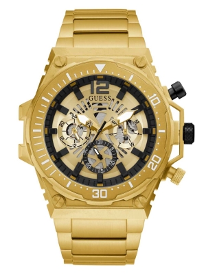 Multicolor Men's GUESS Gold-Tone Exposed Dial Multifunction Watches | USA08TROQU