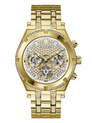 Multicolor Men's GUESS Gold-Tone Rhinestone Multifunction Watches | USA76ARNPC