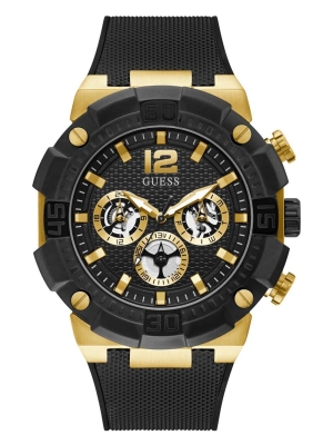 Multicolor Men's GUESS Gold-Tone and Black Multifunction Watches | USA37FZIJU