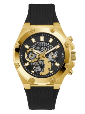 Multicolor Men's GUESS Gold-Tone and Black Multifunction Watches | USA85UJKAG