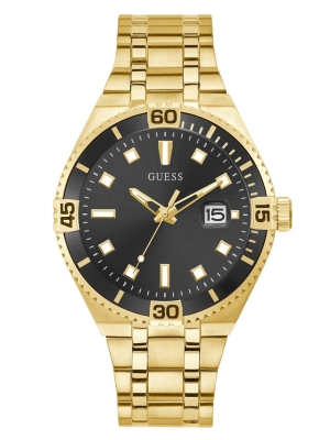 Multicolor Men's GUESS Gold-Tone and Black Analog Watches | USA97EMLXQ