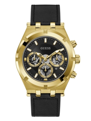 Multicolor Men's GUESS Gold-Tone and Leather Multifunction Watches | USA06YUGFE