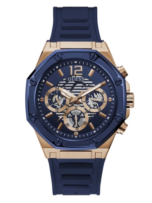 Multicolor Men's GUESS Navy and Rose Gold-Tone Multifunction Watches | USA64BUKSW