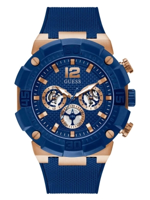 Multicolor Men's GUESS Rose Gold-Tone and Blue Multifunction Watches | USA13IEULK