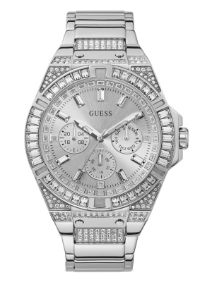 Multicolor Men's GUESS Silver-Tone Multifunction Watches | USA78ADNQY