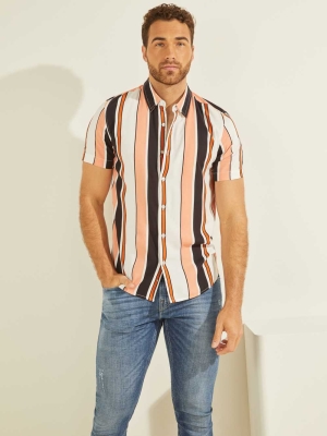 Multicolor Men's GUESS Vision Striped Shirts | USA23ORUVF