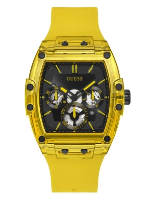 Multicolor Men's GUESS Yellow Plastic and Silicone Multifunction Watches | USA94KXUEY