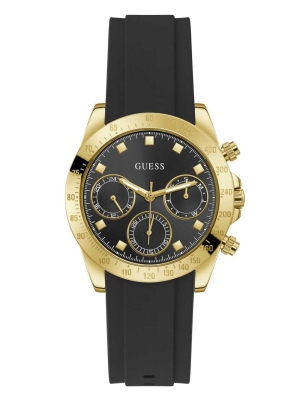 Multicolor Women's GUESS Black and Gold-Tone Chronographic Watches | USA15RTFQZ