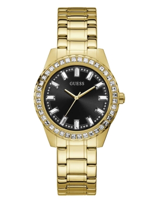 Multicolor Women's GUESS Black and Gold-Tone Analog Watches | USA51IDYLZ