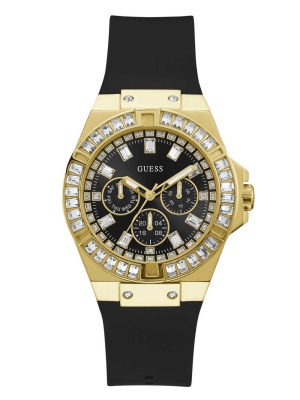 Multicolor Women's GUESS Black and Gold-Tone Multifunction Watches | USA89QIAZE