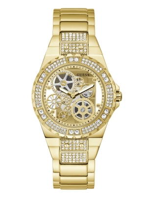 Multicolor Women's GUESS Gold-Tone Exposed Dial Analog Watches | USA57JRVGC