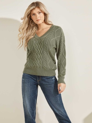 Multicolor Women's GUESS Noemi Cable Knit Sweaters | USA54CKSTP