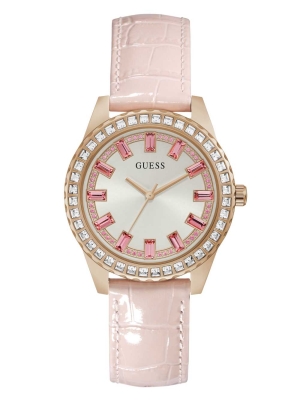 Multicolor Women's GUESS Pink Rhinestone Analog Watches | USA67VKBTW