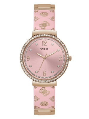 Multicolor Women's GUESS Pink and Rose Gold-Tone Crystal Analog Watches | USA21GHZXS