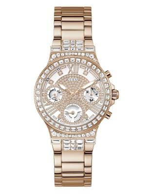 Multicolor Women's GUESS Rose Gold-Tone and Rhinestone Multifunction Watches | USA02SLRBM