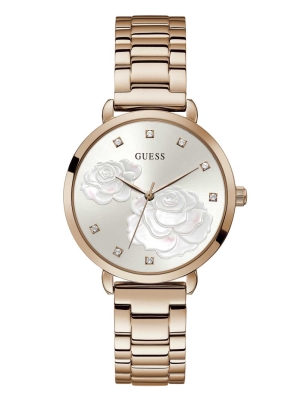 Multicolor Women's GUESS Rose Gold-Tone Floral Crystal Analog Watches | USA93YUFIL