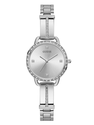 Multicolor Women's GUESS Silver-Tone Crystal Analog Watches | USA73UWVNT