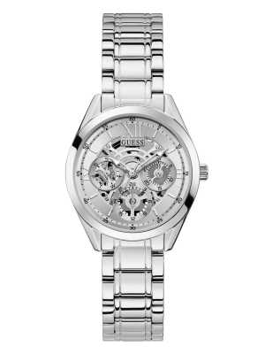 Multicolor Women's GUESS Silver-Tone Multifunction Watches | USA53LTVKH