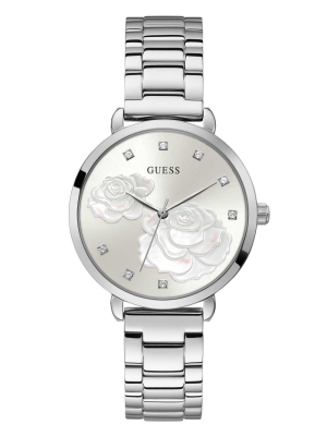 Multicolor Women's GUESS Silver-Tone Rose Crystal Analog Watches | USA25FUSQR