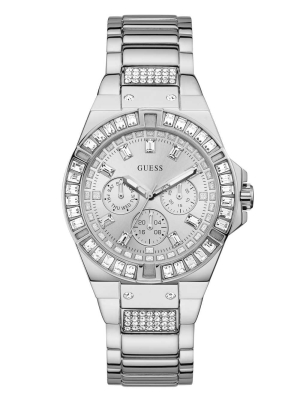 Multicolor Women's GUESS Silver-Tone and Crystal Multifunction Watches | USA48BEZHC