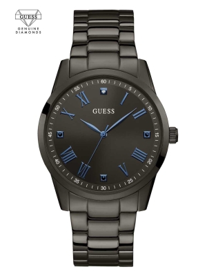 Obsidian Men's GUESS Gunmetal And Blue Analog Watches | USA69DRIOK