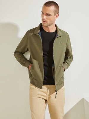 Olive Blue Men's GUESS Amos Bomber Jackets | USA60EJGIC