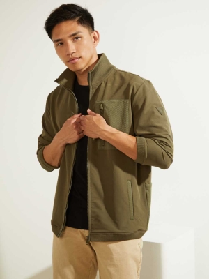 Olive Men's GUESS Explorer Zip-Up Jackets | USA15HTZJY