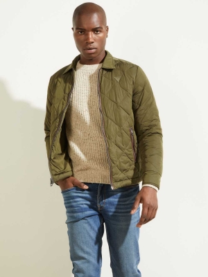 Olive Men's GUESS Nylon Coach Jackets | USA75OUWVA