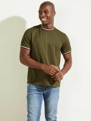 Olive Men's GUESS Paul Ringer T-Shirts | USA21QYTHX