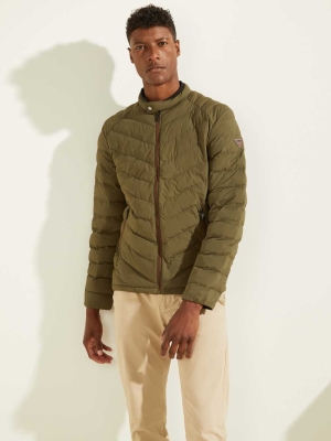 Olive Men's GUESS Slim Fit Puffer Jackets | USA48ZGDNT