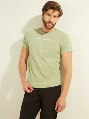 Olive Multicolor Men's GUESS Embroidered Logo T-Shirts | USA59UVDIJ