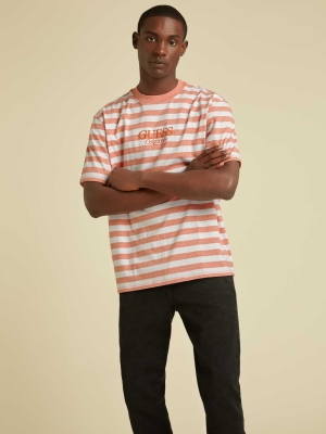 Orange Men's GUESS Originals Striped T-Shirts | USA51DLTNR