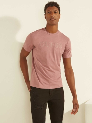 Pink Men's GUESS Eco Alphy T-Shirts | USA35BXYCR