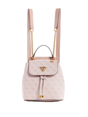 Pink White Women's GUESS Cordelia Logo Flap Backpacks | USA02UWIPF