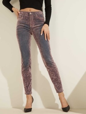 Pink Women's GUESS 1981 Velvet-Flocked Skinny Jeans | USA28ZKRHT