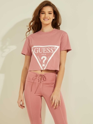 Pink Women's GUESS Cropped Logo T-Shirts | USA46FRDQL