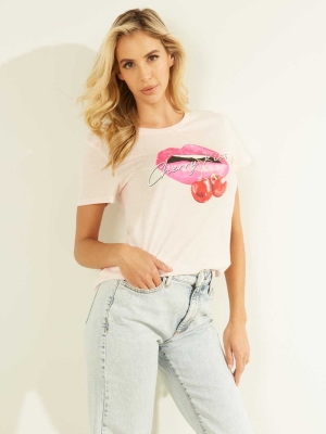 Pink Women's GUESS Eco Cherry Kiss T-Shirts | USA92EWGDF