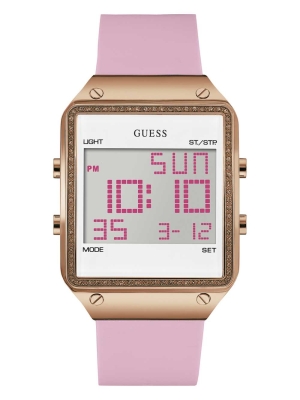 Pink Women's GUESS Pink and Rose Gold-Tone Digital Watches | USA01DSNRA