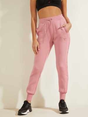 Pink Women's GUESS Scuba Logo Tape Joggers | USA36FVOYD