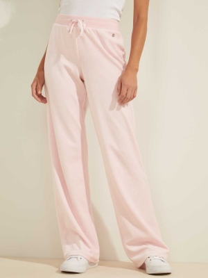 Pink Women's GUESS Velour Logo Pants | USA70QKLRZ