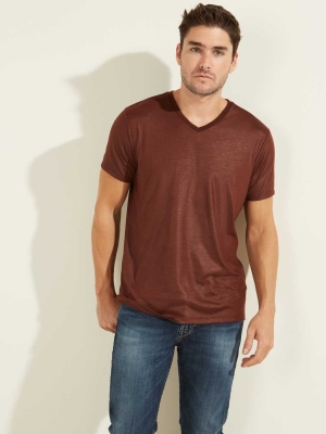 Purple Men's GUESS Mason Yoke V-Neck T-Shirts | USA52ADPCI