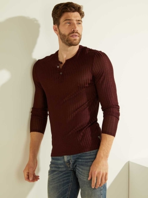 Purple Multicolor Men's GUESS Warehouse Long-Sleeve Henley T-Shirts | USA68QALFT