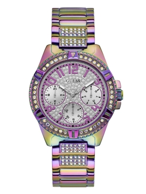 Purple Women's GUESS Iridescent Crystal Multifunction Watches | USA43XOHYC